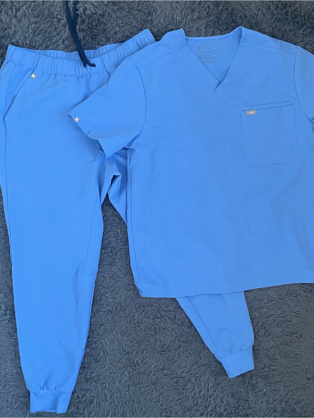Men Size Medium Figs Scrub Set Jogger Pants V-neck Top Pocket Blue